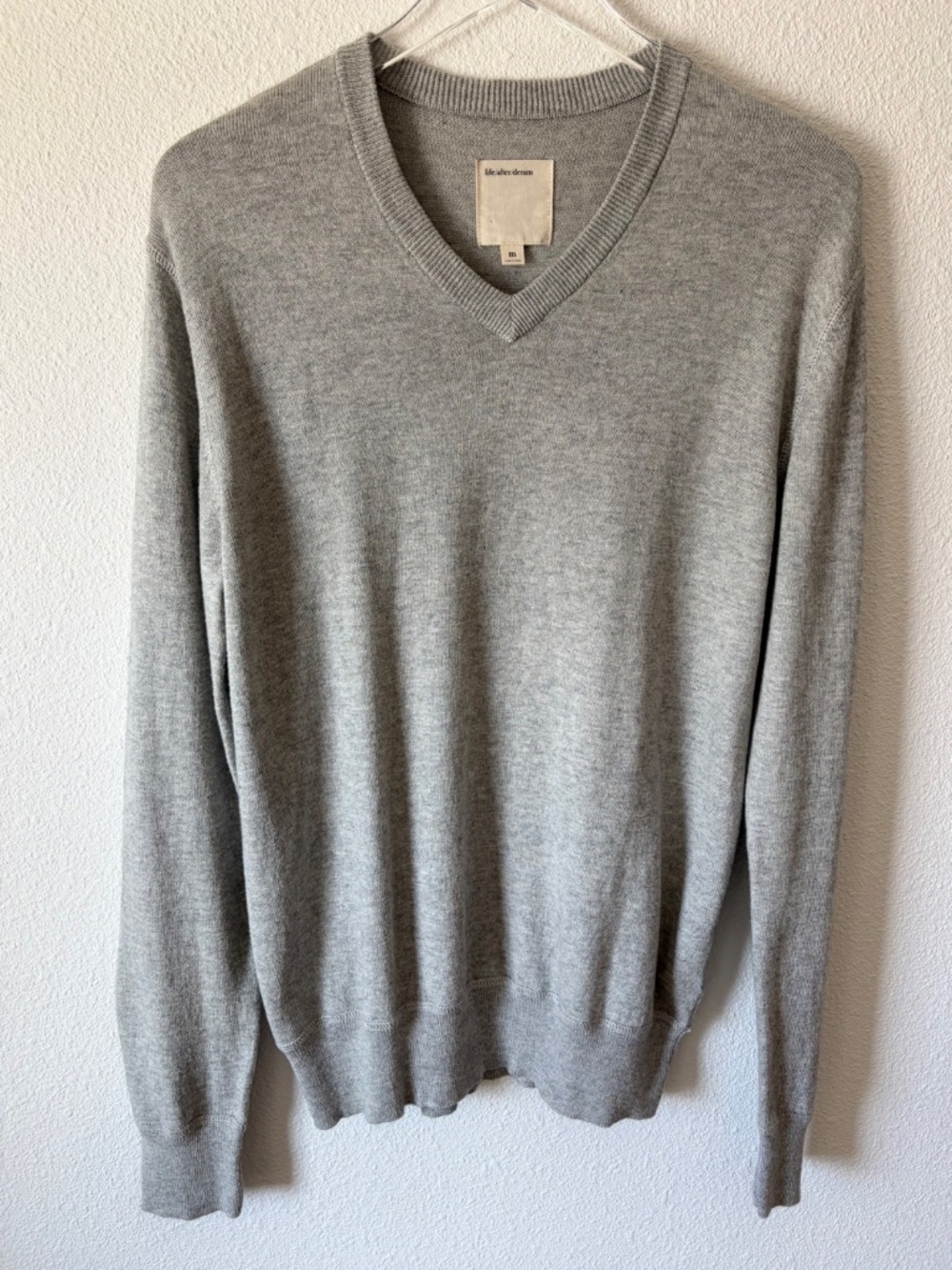 Life After Denim Mens V-Neck Sweater M Gray Long Sleeve Cashmere Cotton